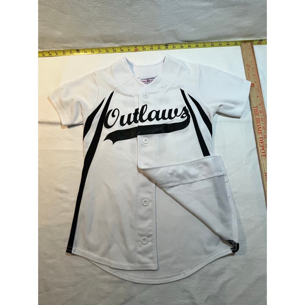 Teamwork Outlaws Baseball Jersey White Black Rossi #8 Youth M